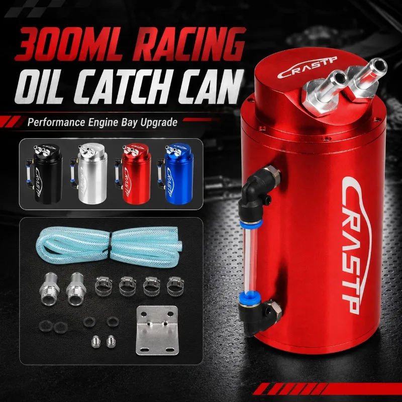 

"300ML Oil Catch Can Round Aluminum Engine Oil Separator Crankcase Breather Tank with Filter for Auto Truck Racing"