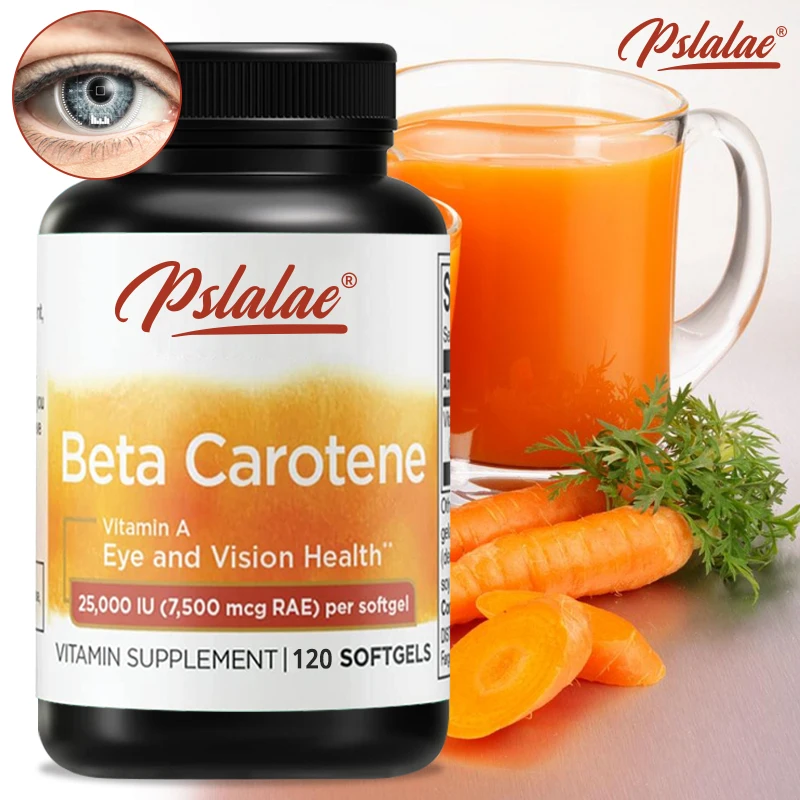 Suplemento Beta-Caroteno: cápsulas para el cuidado de los ojos, soporte para la visión, mejora la salud de la piel, antioxidante