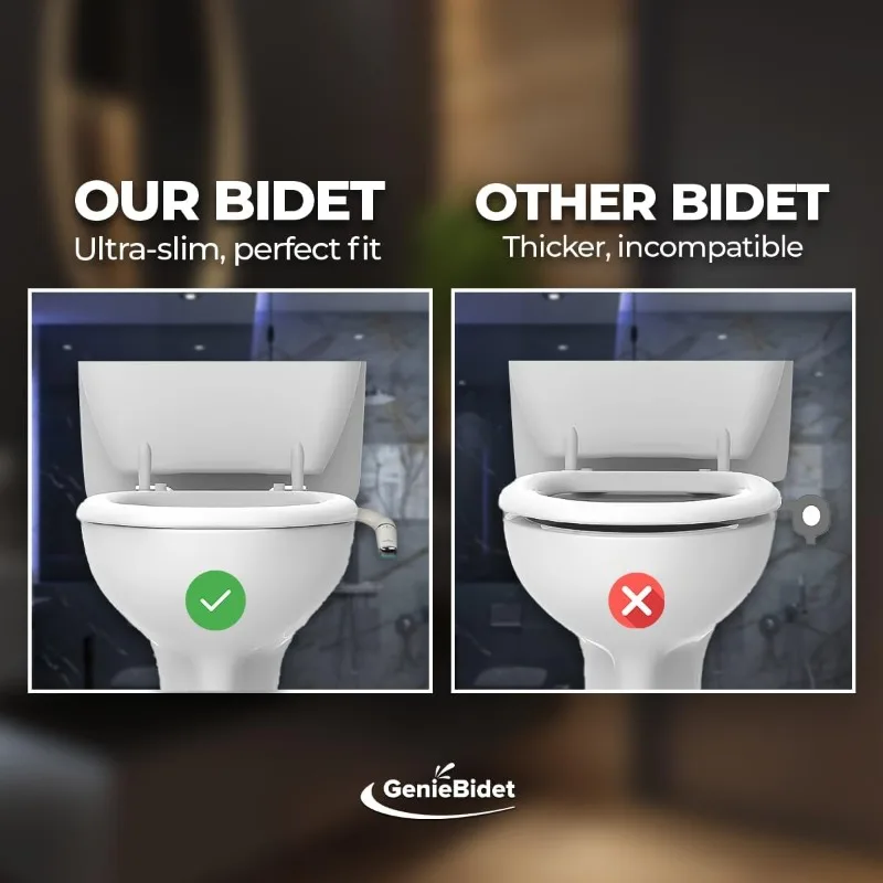 GenieBidet-Anexo Bidé para WC, Ultra-Slim, Left Handed, bidé higiênico, para banheiros existentes, controles de pressão