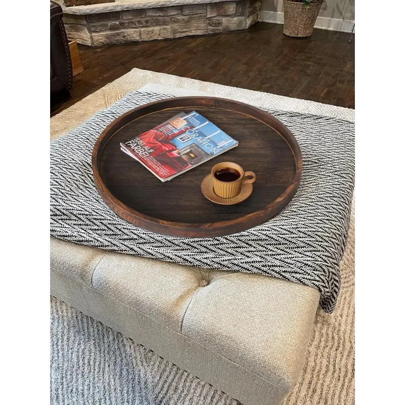 

Round Tray - Rustic Style Wooden Tray for Farmhouse Decorative - Coffee Table Tray Living Room Kitchen Counter Breakfast