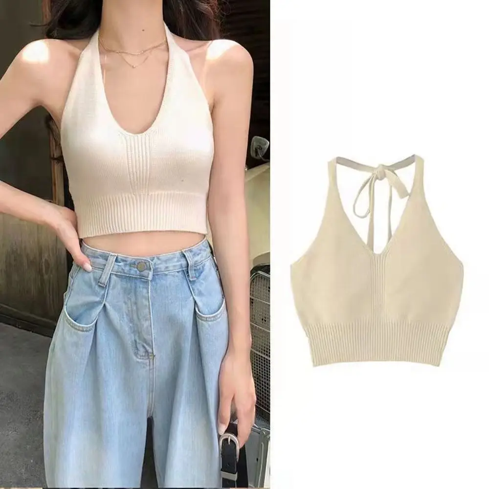 New Knitted Knitted Crop Tops Short Sleeveless Sexy Tank Top Breathable High Stretch Strap Vest Women