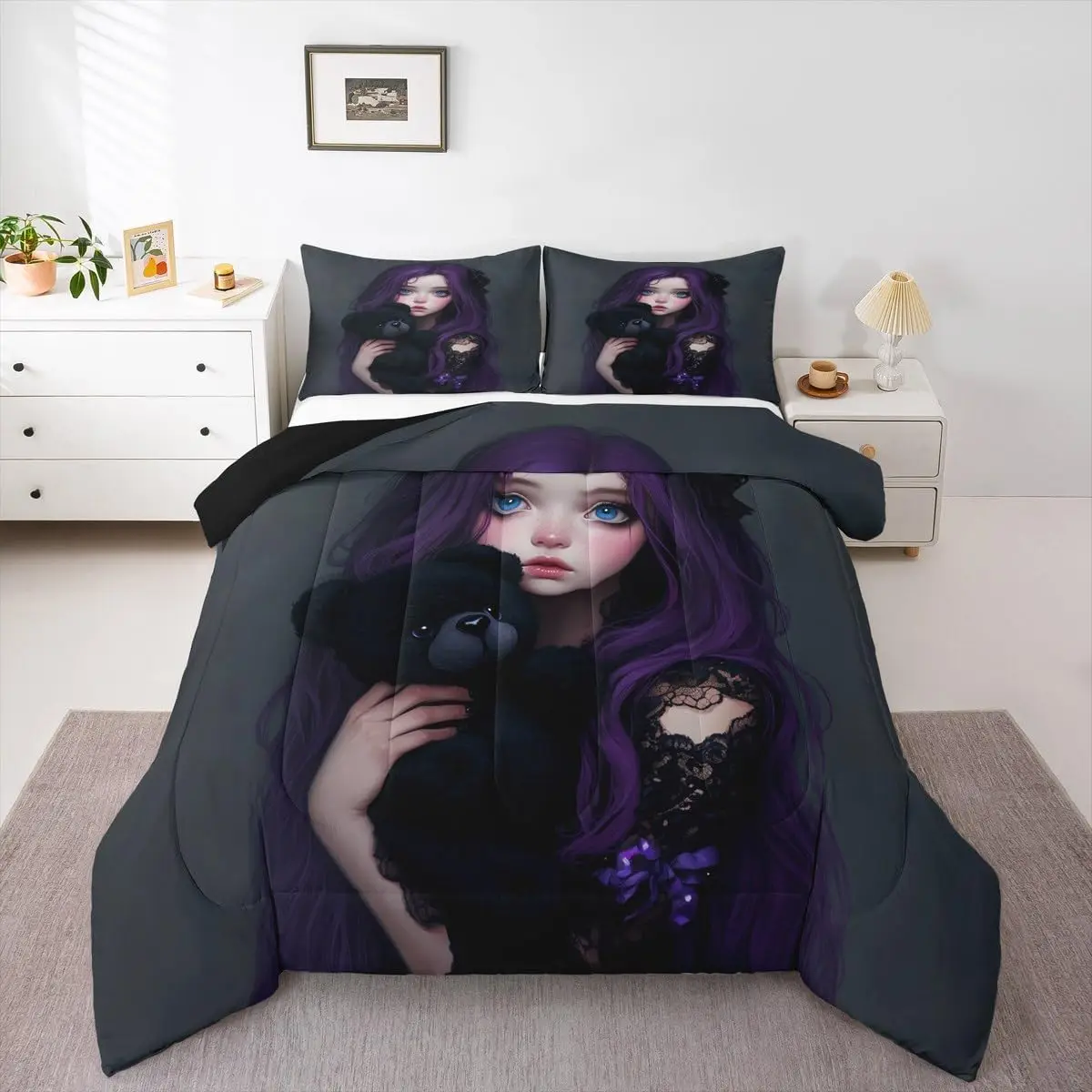 Erosebridal 2/3pcs Anime Characters Comforter Set for Teens Adults, - Kawaii Cute Character Image Bed Set, Japanese Style Bed