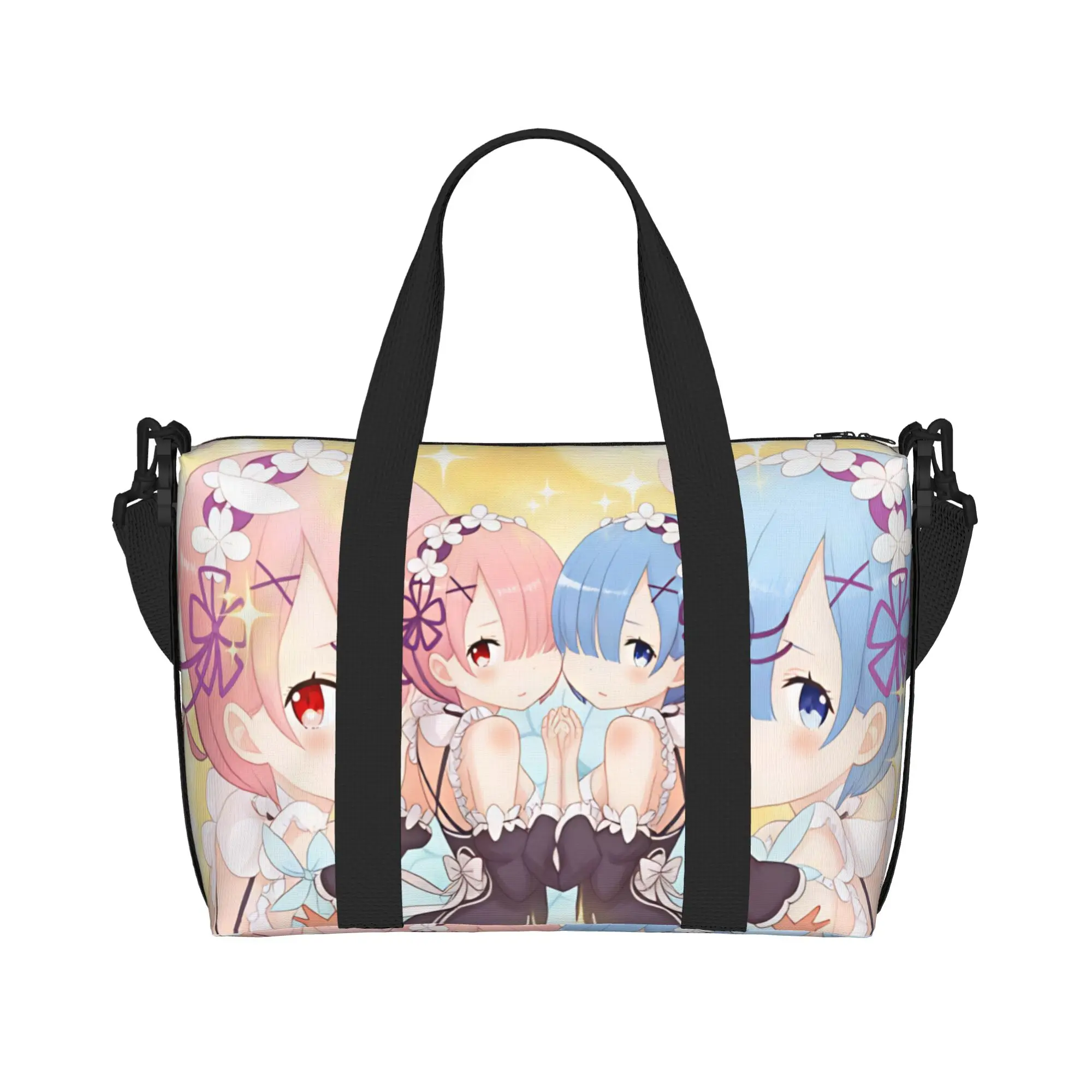 Custom Anime Rem Emilia R-Re:ZERO Tote Bag for Women Big Capacity Starting Life in Anothers Worlds Beach Gym Travel Bags