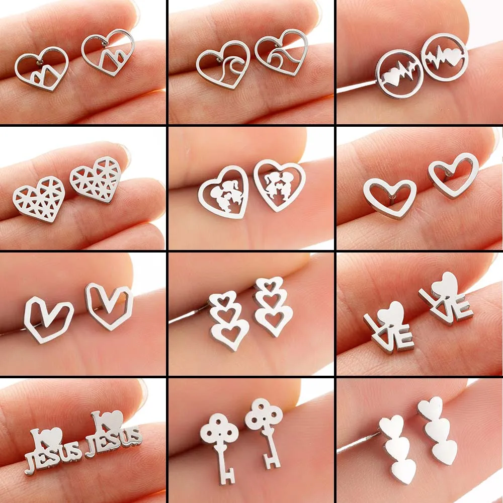 Simple Design Hollow Love Heart Earrings For Women Fashion Tiny Stainless Steel Ear Stud Earring Party Wedding Jewelry Gift