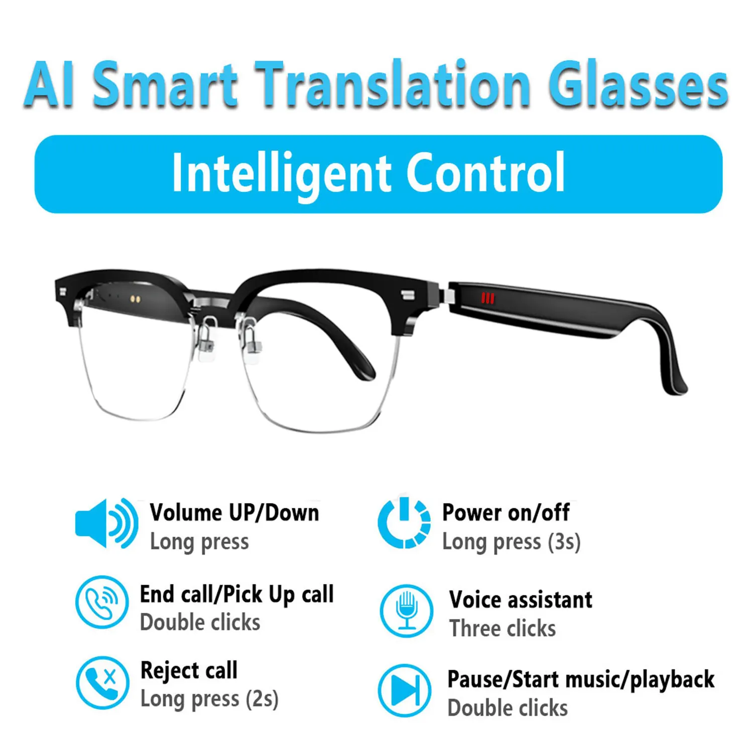 Smart Audio Glasses with Real-Time Translation Hi-Fi Music Playback Noise-Cancelling Voice Calls And Photochromic Lenses