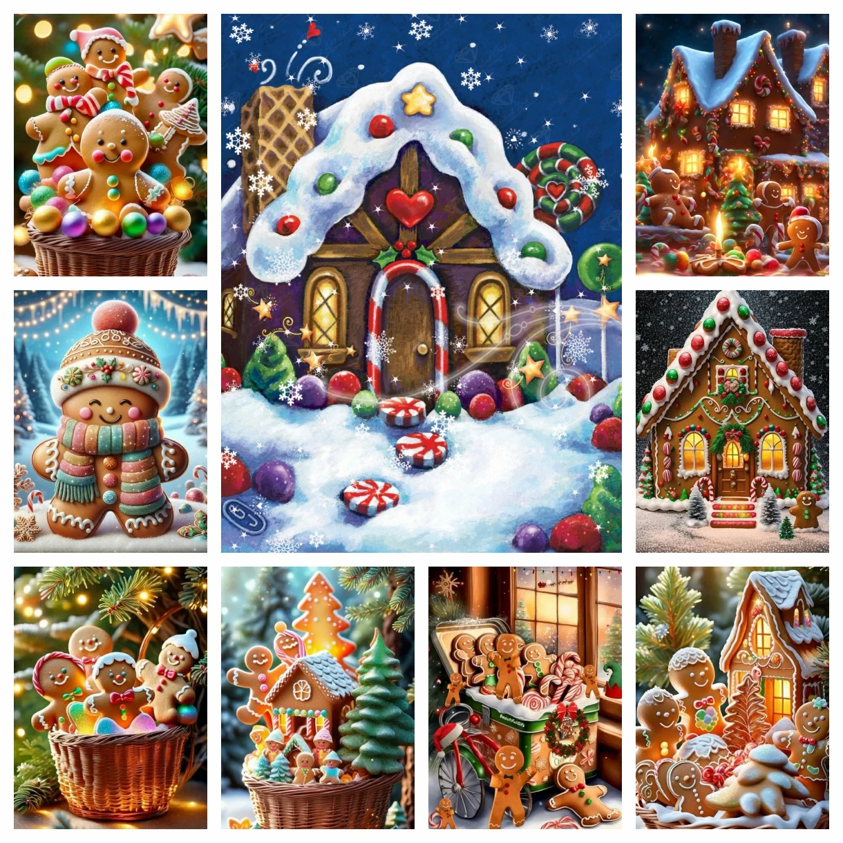 Pintura de diamantes de hombre de jengibre y casa de dulces, decoración clásica dulce de comida, mosaico artístico de punto de cruz, regalo a mano, novedad de 2024