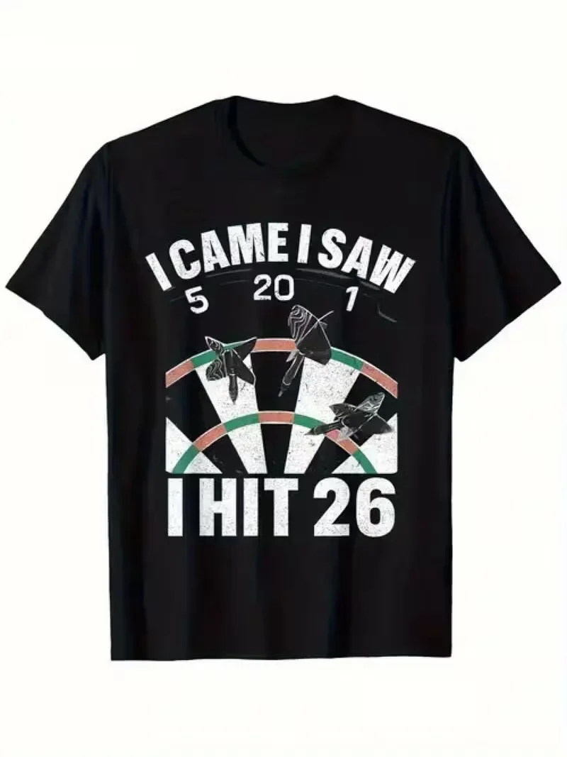 Camiseta divertida con puntuación de dardo I Came I Saw 5.20.1 Hit 26, camiseta de gran tamaño para hombre, ropa de calle de manga corta Unisex de algodón, Top holgado