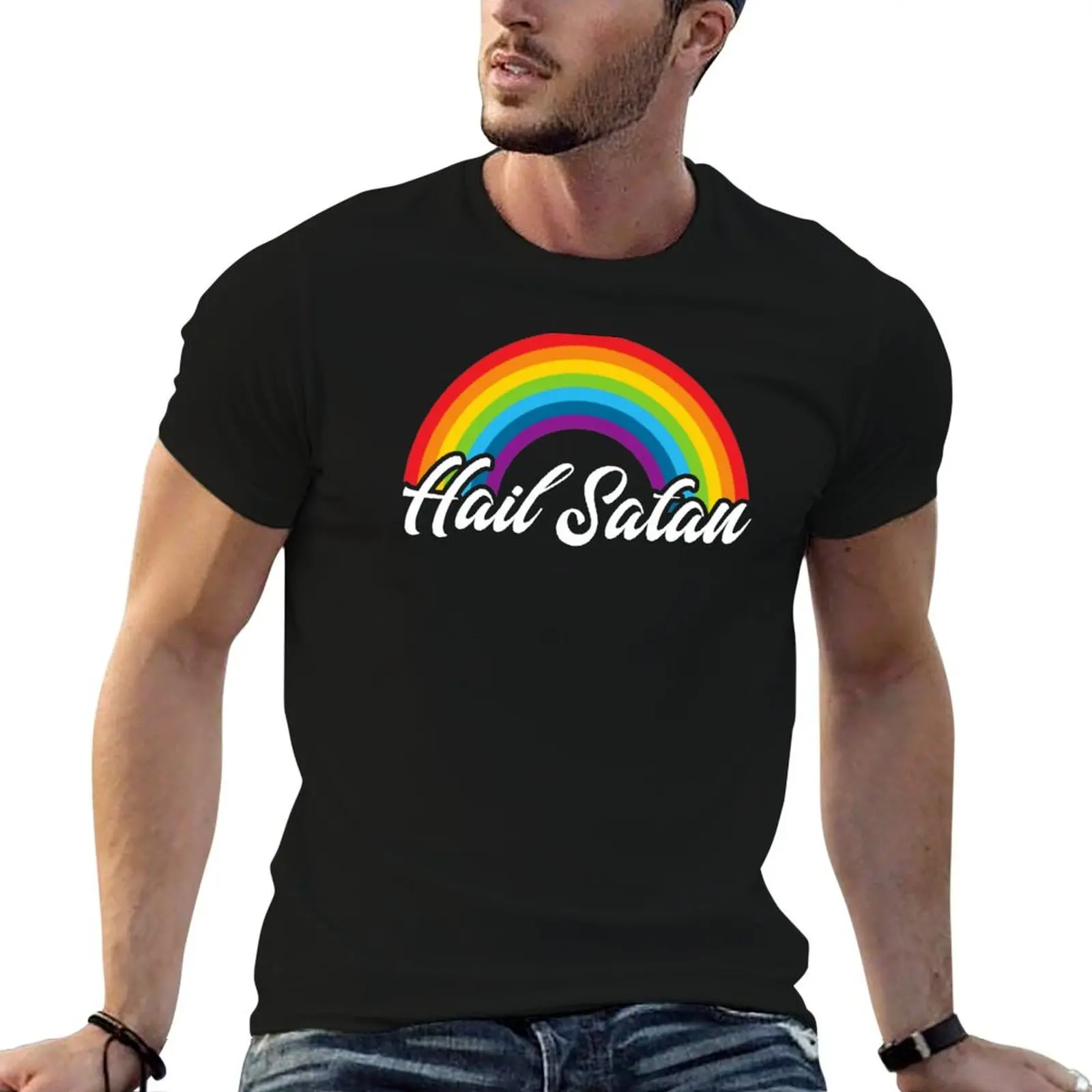 

shirts funny graphic Pride Hail Satan Rainbow t shirts T-Shirt for man for t Satanic man printed