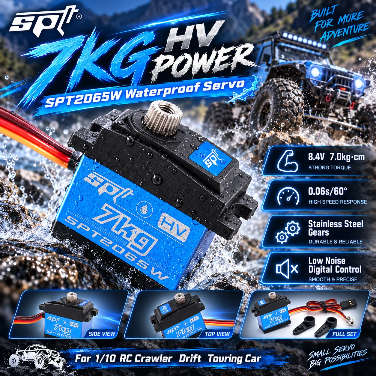 SPT Waterproof Stainless Steel Gears Servo SPT2065W 7kg for 1/10 RC Crawler Car TRX-4 TRX-6 Shift Lock 2065 TR-4 SCX10 Parts