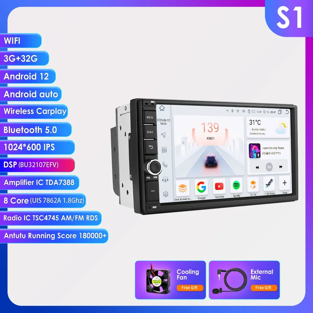 7 "Algpo 2Din Universele Android Autoradio Auto CarPlay GPS Navigatie RDS DSP 4G WiFi BT UIS7862 Head Unit Multimedia