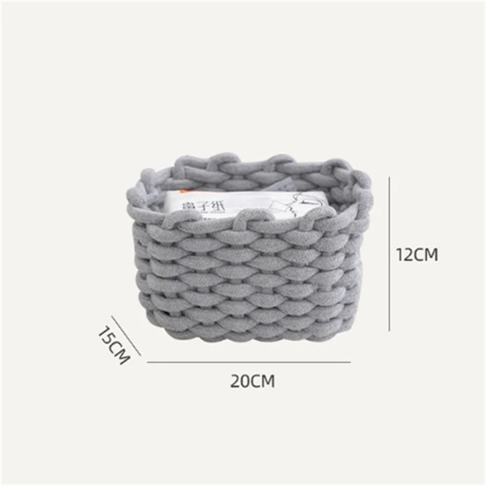 Nordic Cotton Rope Woven Small Storage Basket Rectangle Cotton Rope Storage Desktop Sundries Make up Organizer Home Decor