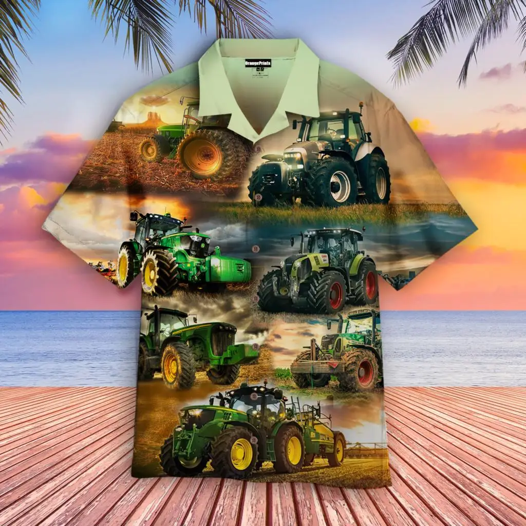 

New Summer Casual Shirts for Mens Cool Trucks Painting Clothing Short Sleeve Button Down Shirts