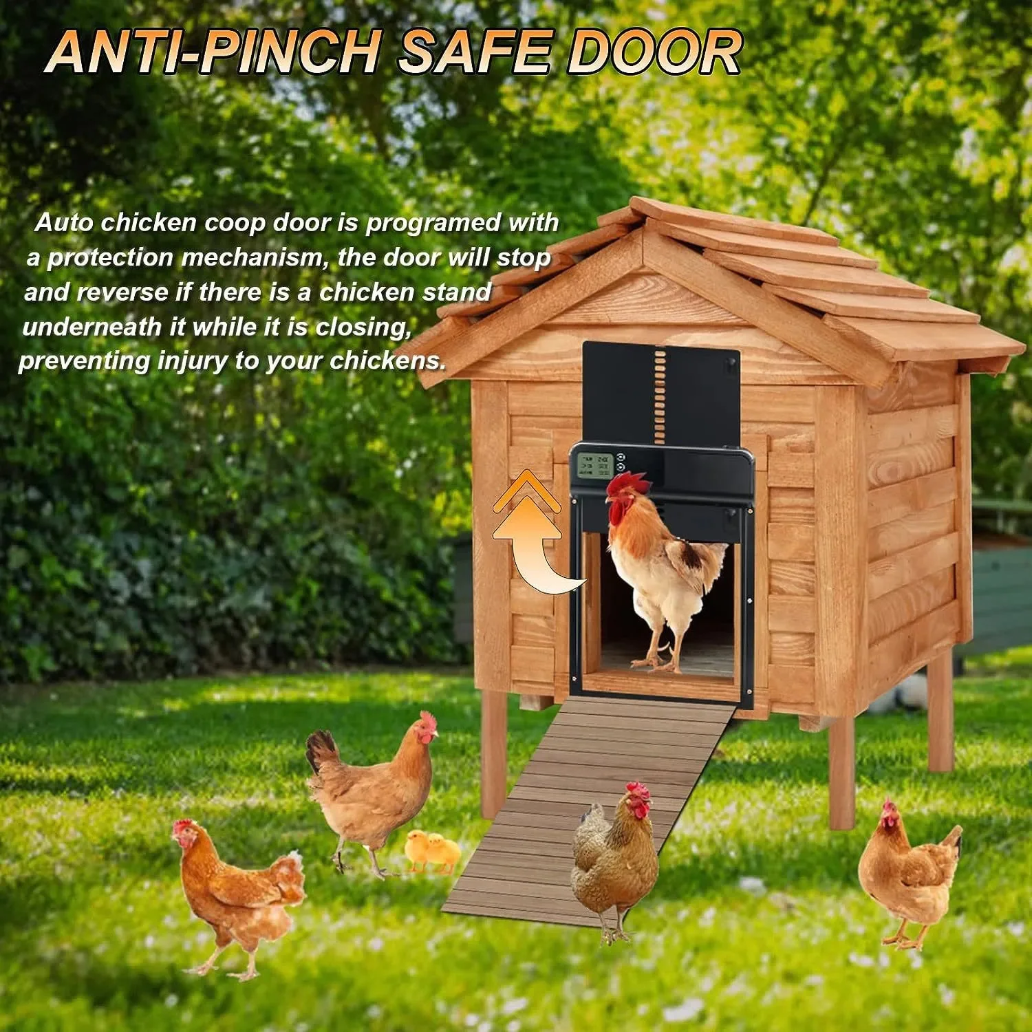 Automatic Aluminum Weatherproof Coops Door Intelligent Anti-Pinch Induction Electric Poultry Gate For Home&Farm Automatic Opener