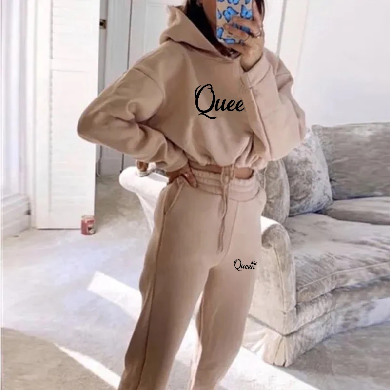 Women Casual Sets Hoodie Sweatshirts and Long Pant Solid Color Tops and Sweatpants Loose Ladies Sport Suit Tracksuit