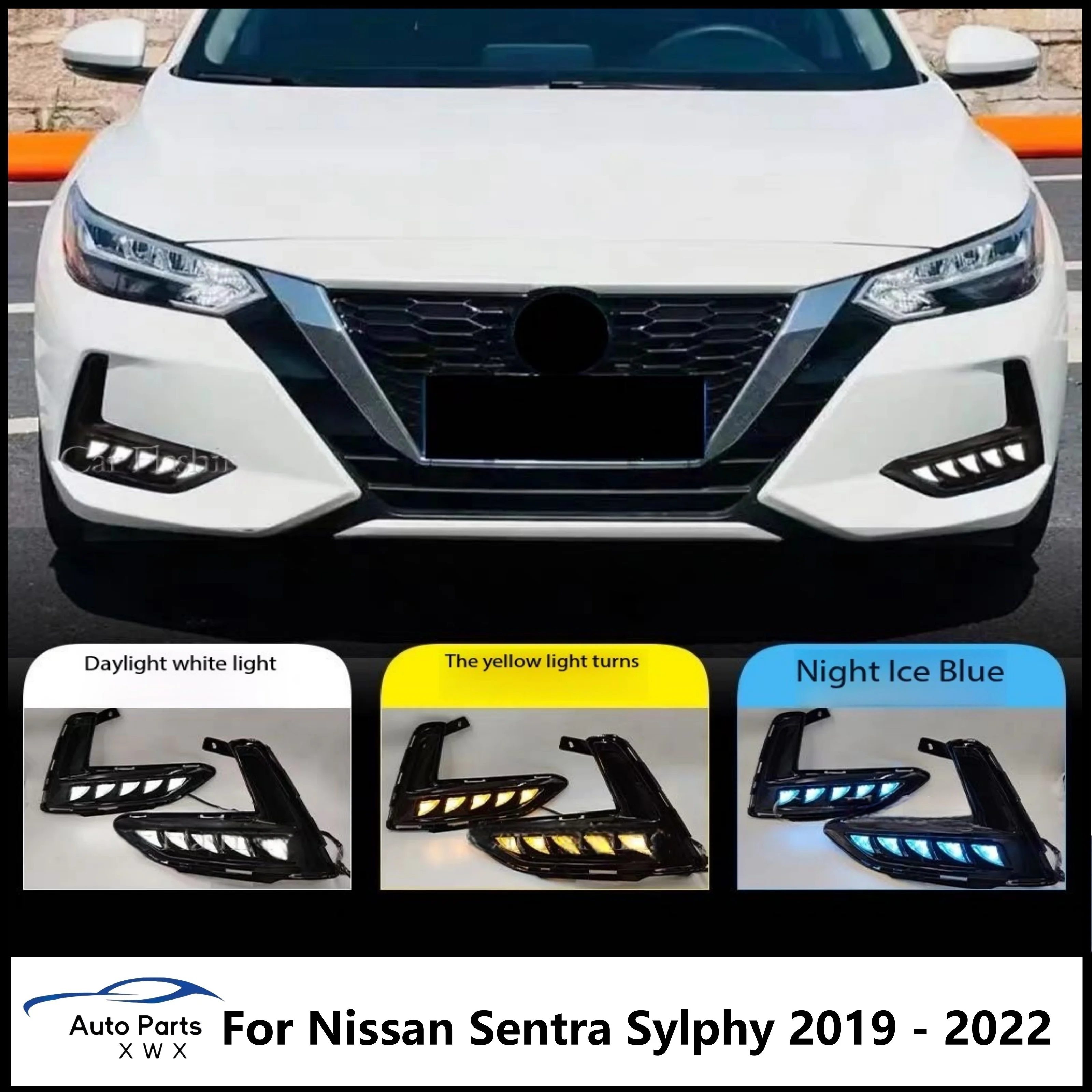 2 шт. для Nissan Sentra Sylphy 2019 2020 2021 2022 автомобильные светодиодные дневные ходовые огни DRL противотуманные фары с желтым указателем поворота 2 шт. для Nissan Sentra Sylphy 2019 2020 2021 2022 автомобильные светодиодные дневные ходовые огни DRL противотуманные фары с желтым указателем поворота