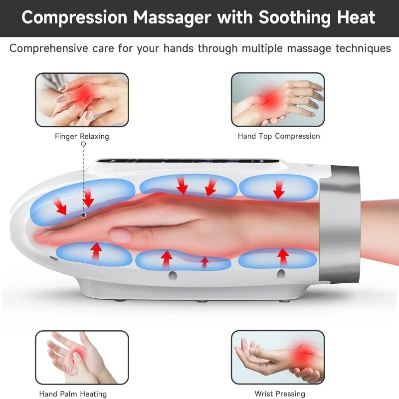 Phenitech Hand Massager with Compression & Heating, Cordless Electric Hand Massagers 6 Levels Pressure Point Therapy Massage