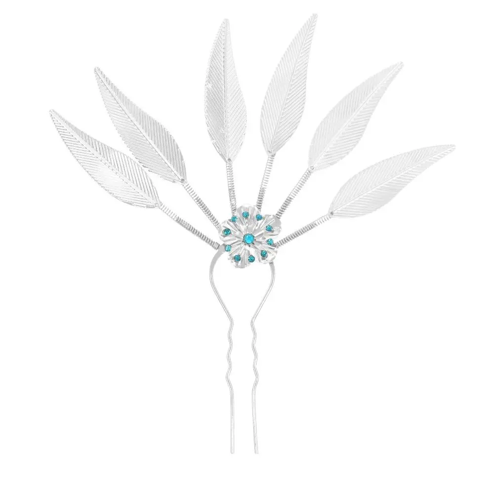 Vintage Ancient Style Headwear Thai Headdress Ancient Hanfu Headwear Leaf Metal Hair Sticks Flower Crystal U Shape Hairpin Women