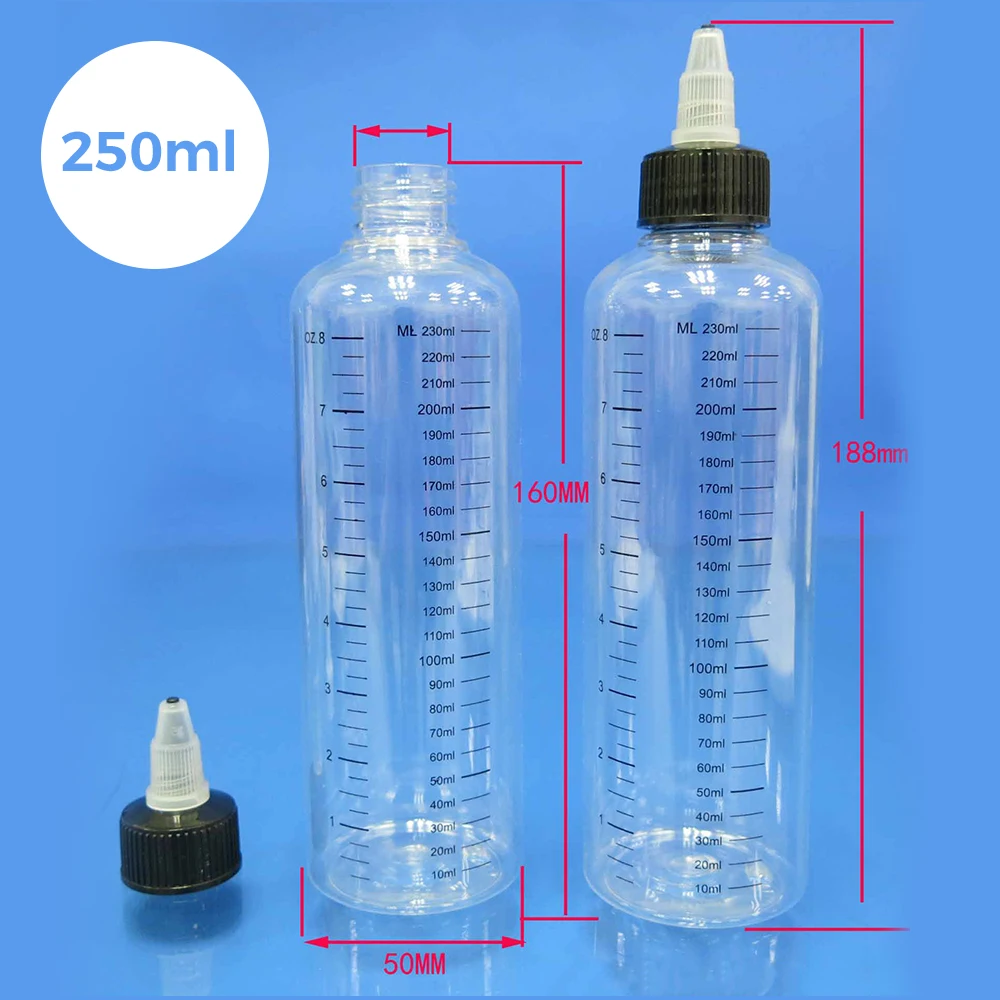 30ml/60ml/100ml/120ml/250ml Plastic Refillable Bottle PET Oil Liquid Dropper Bottles Twist Top Cap Tattoo Pigment Ink Containers