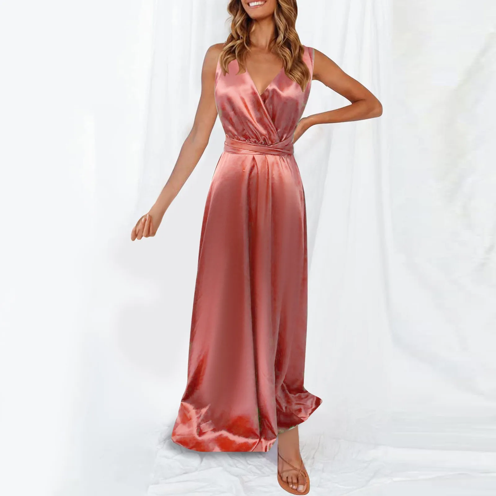 Glamorous Women's Deep V neck Satin Ball Gown Versatile Multi Way Wrap Event Maxi Dress Suitable for Spring Summer Autumn Winter