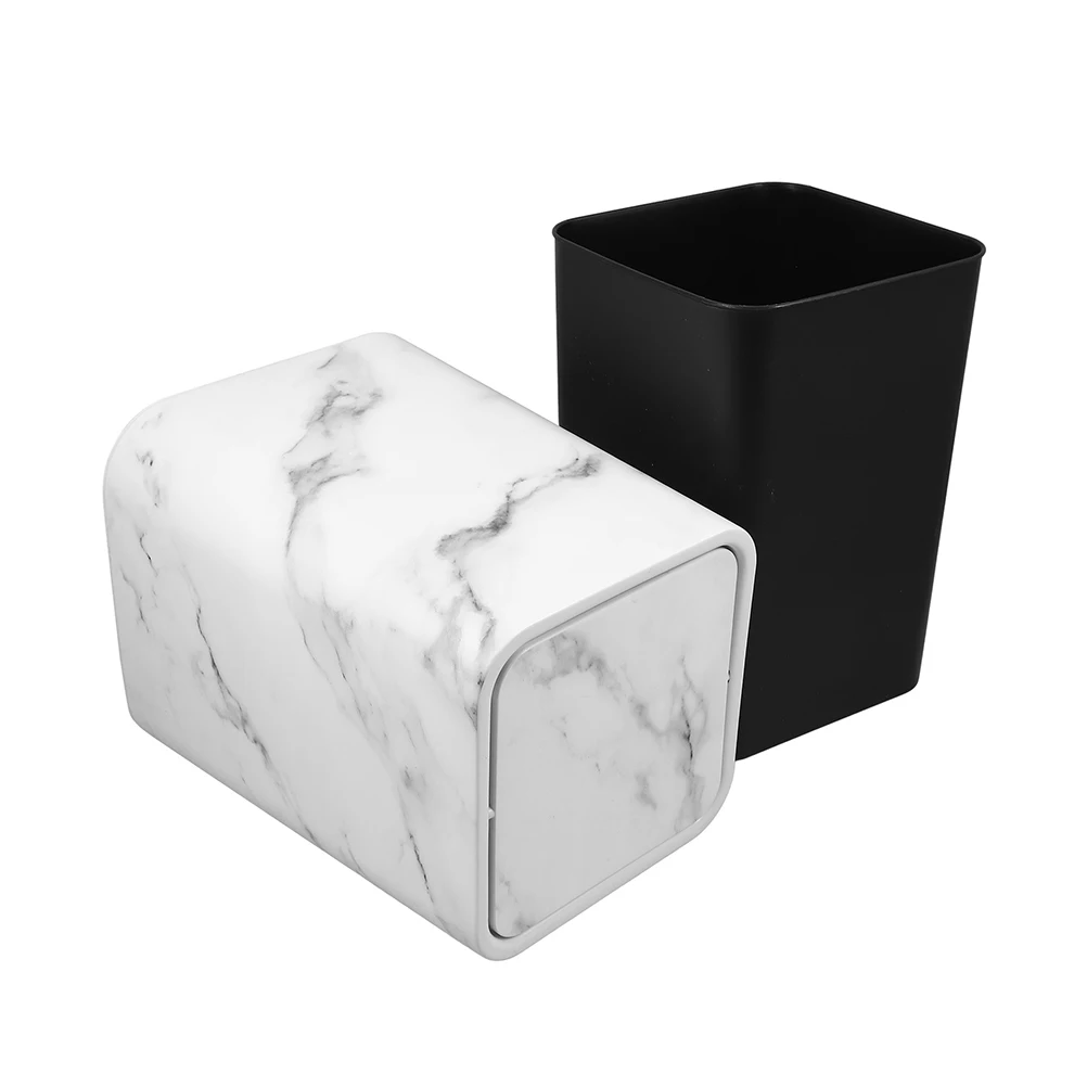 

Marble Pattern Trash Can Lid Garbage Container Waste Paper Basket Plastic Bathroom Living Room Kitchen Stylish Durable