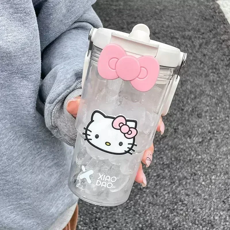 Hello Kitty Plastic Water Cup Kawaii Sanrio Cartoon Large Capacity Straw Cup Cute Outdoor Portable Beverage Bottle Kids Gifts