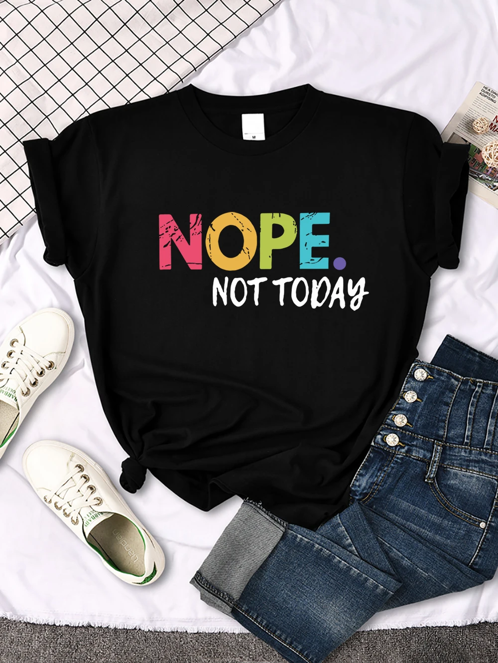 Nope Not Today Print Women T Shirts Comfortable Fashion Tee Clothing Breathable Hip Hop Tops Personality Crewneck Short Sleeve