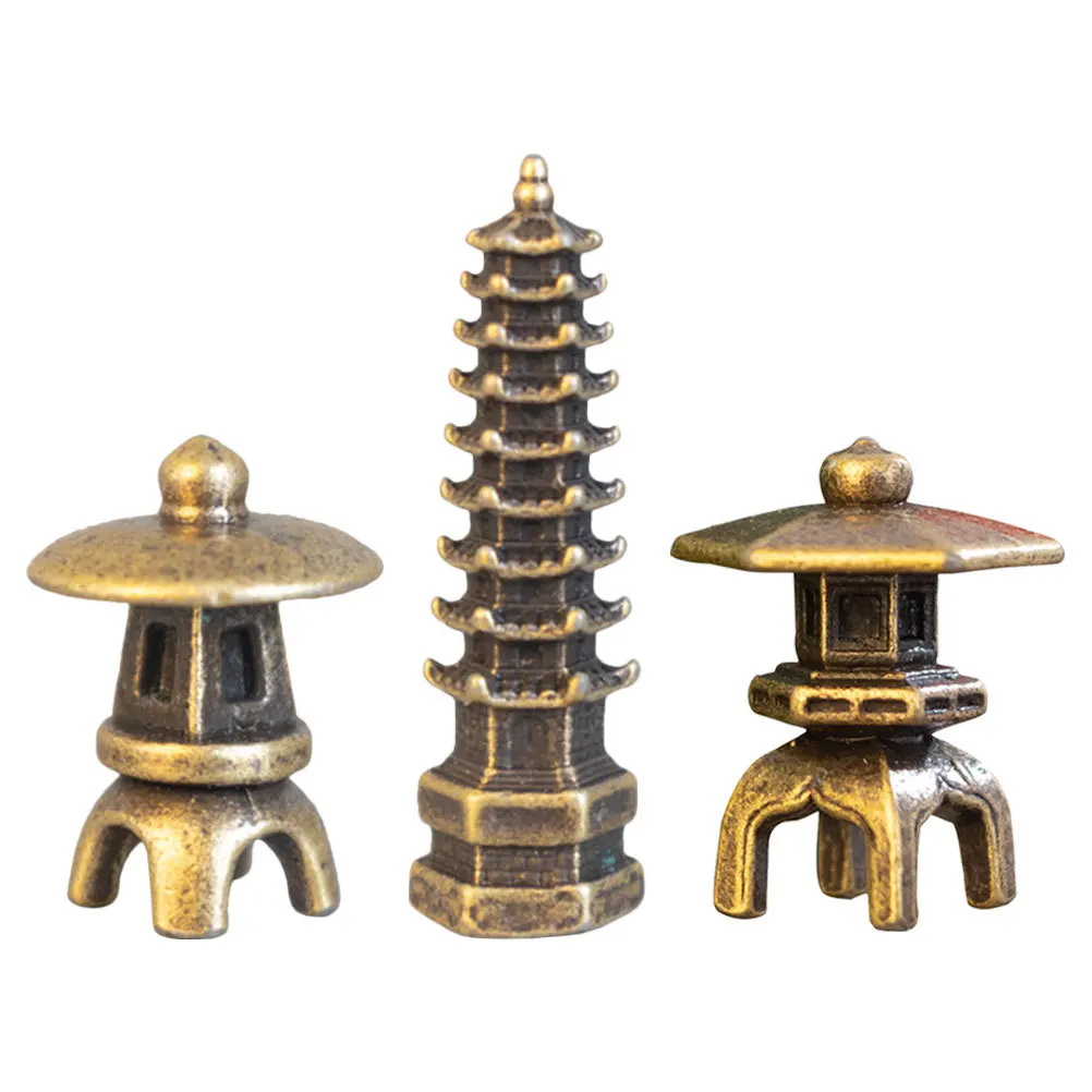 

3Pcs Lanterns Classic Japanese Decorative Pavilion for Garden Scene Layout Terrarium Decorations Copper Craft Indoor