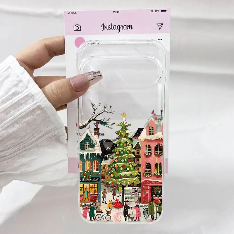 عيد الميلاد مدينة قرية مشهد جراب هاتف لجوجل بكسل 10 برو XL 9 برو 8 برو 6 7A 6A 5G الشتاء الثلوج واضح لينة غطاء من البولي يوريثان #2