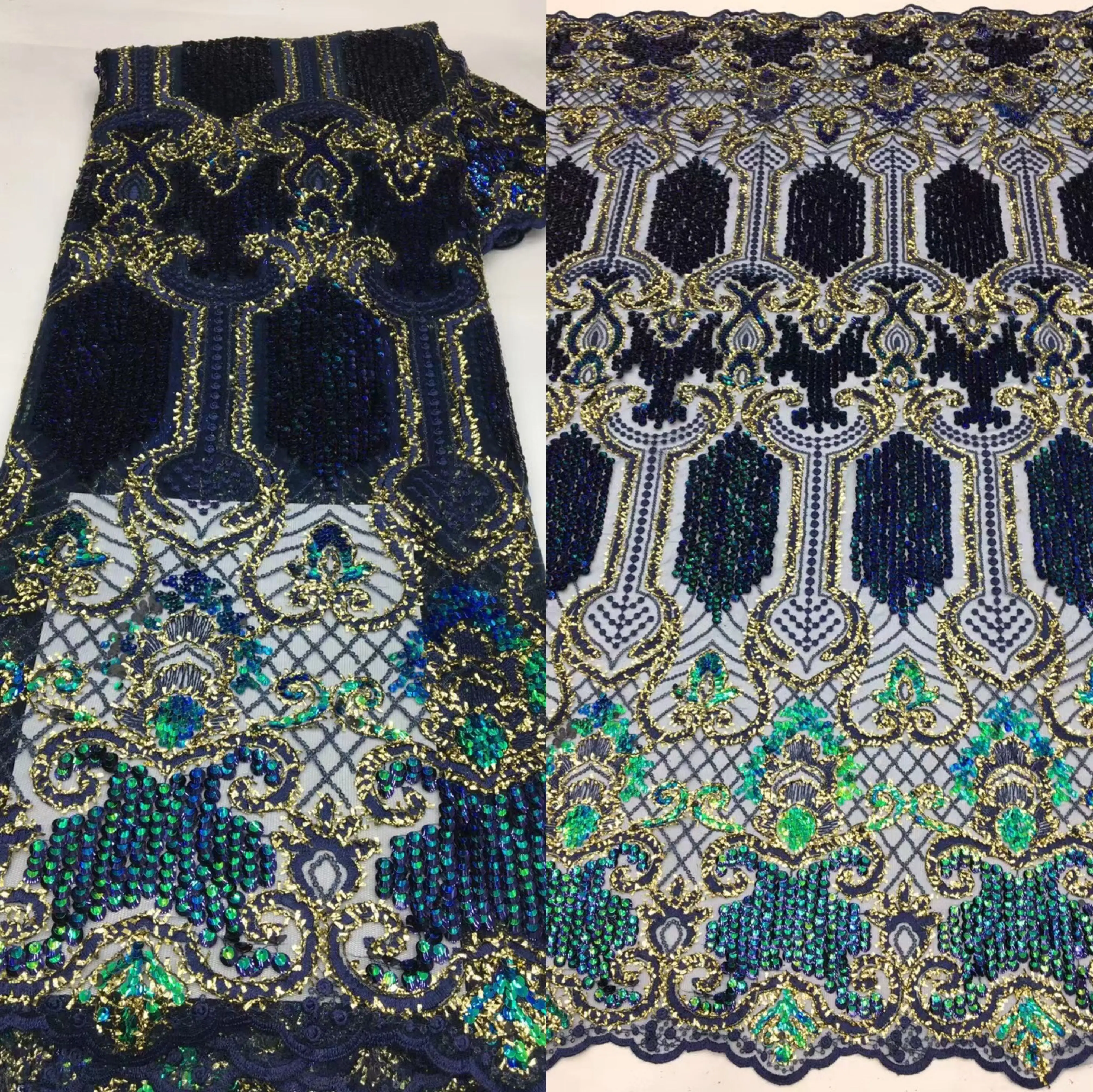 

French ZH-12289511 beads Lace Fabric African Embroidery Mesh Lace Fabric Nigerian Lace Fabric For Party