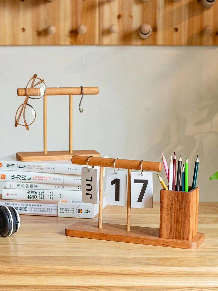 Light luxury wood page-turning calendar desk calendar decorative ornament office desktop pen holder