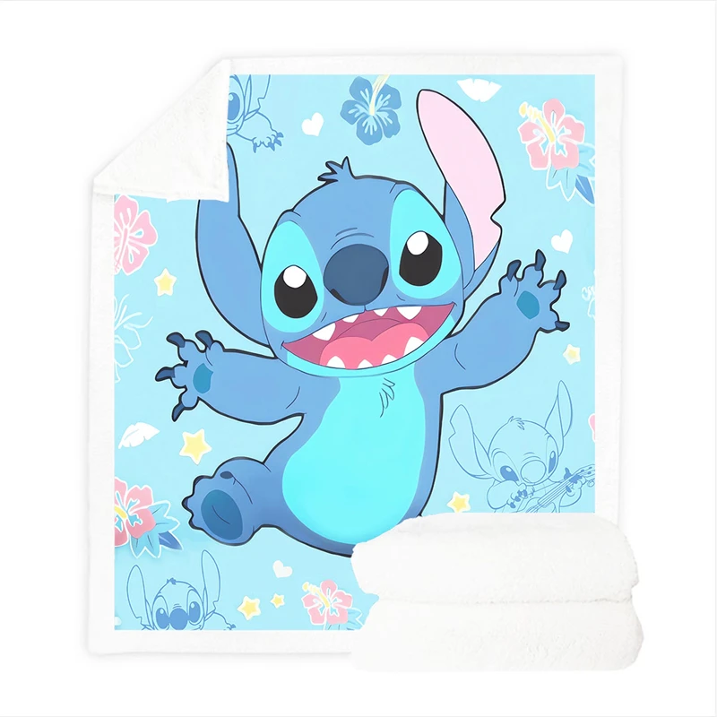 Blanket Children\'s Stitch Disney Thickened Flannel Winter Sherpa Blanket Animation Air Conditioning Nap Blanket Bedspread Sofa