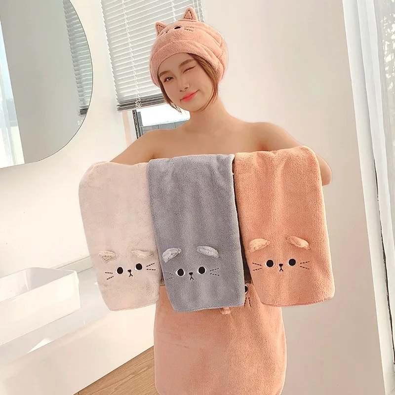 Cute Microfiber Hair Towel Wrap Ultra Soft Hair Wrap Towels for Women Absorbent Fast Drying Hair Turban  Cartoon Cat 35x75cm