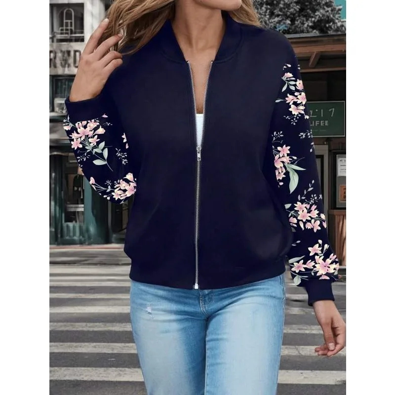 زائد حجم المرأة الجديدة سحاب أكمام طويلة مطبوعة سترة معطف أزياء أنيقة عارضة سترة رياضية الملابس النسائية