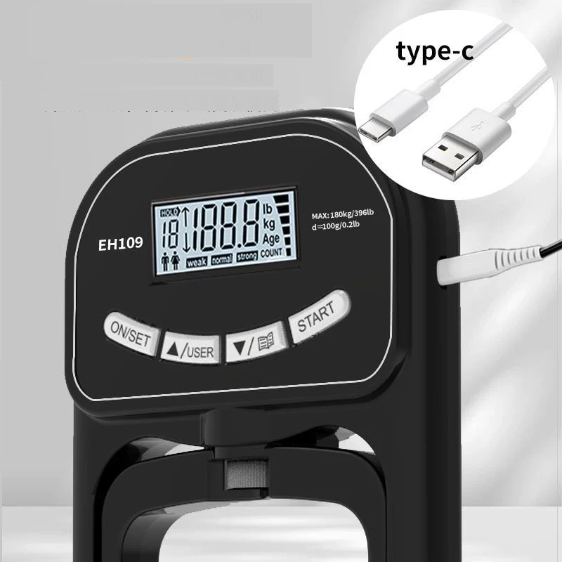 Tester siły chwytu 265 funtów/120 kg cyfrowy dynamometr ręczny miernik siły chwytu ekran LCD USB ściskacz do treningu siłowego