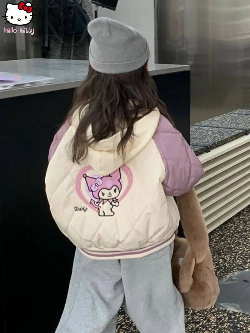 

Girls Clothing Kawaii Cotton Jacket Kuromi New Anime Student Sanrio Thickened Cartoon Winter Cotton Clothing Warm Cotton Jacket