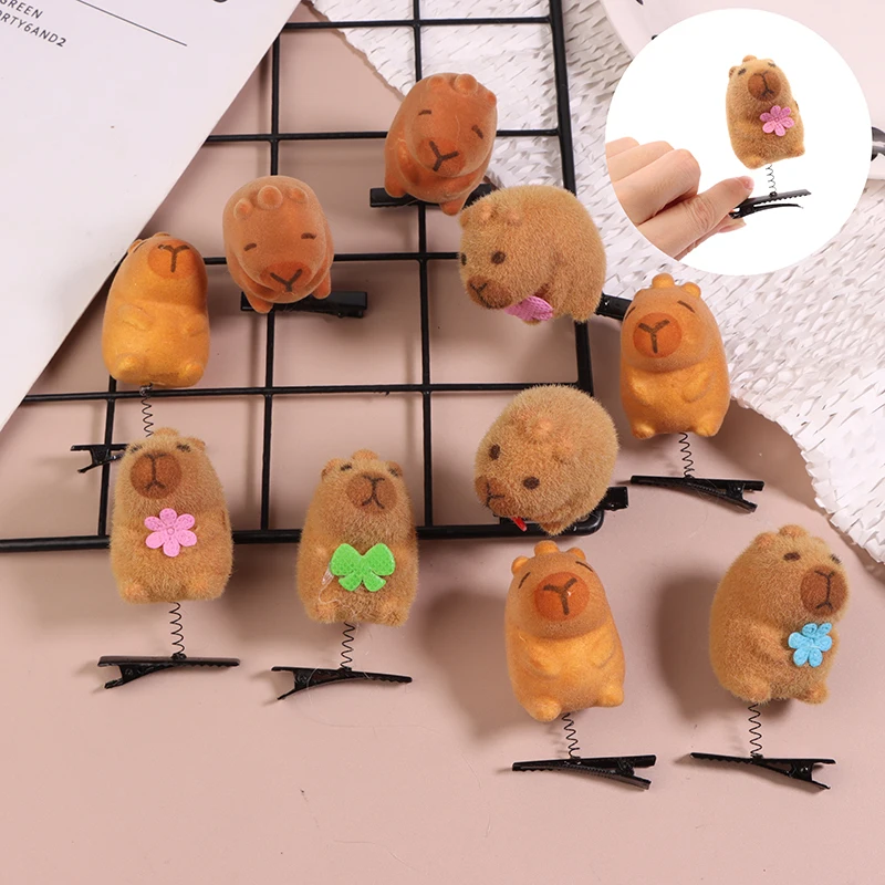 4/5 Pieces Color Random Cartoon Funny 3D Plush Hairpin Fashion Animal Lovely Capybara Hair Clip Accessories Headwear