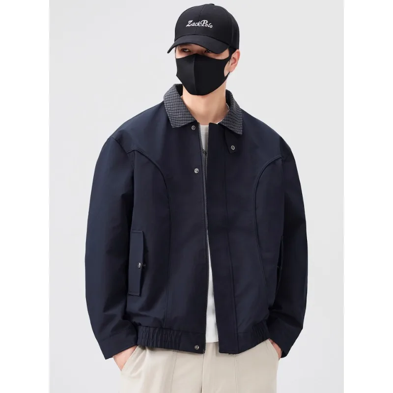 

GIOIOM's Jacket, весенне-осенняя новая высококачественная свободная повседневная мужская куртка в клетку в стиле пэчворк с отложным воротником