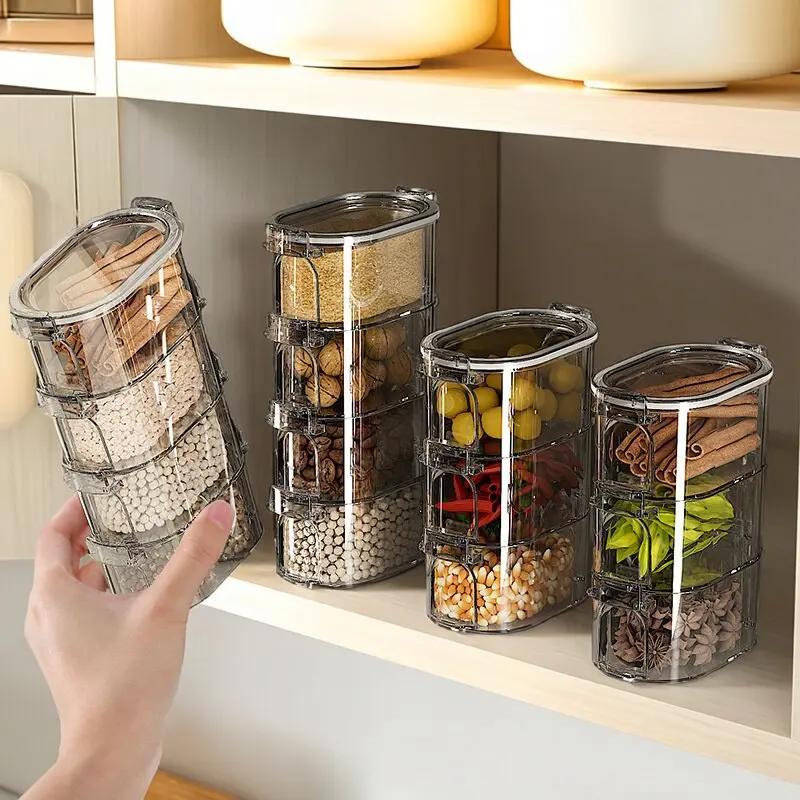 Tarro de especias hermético de varias capas, contenedor transparente para condimentos, organizador de cocina de calidad alimentaria para pimienta, anís estrellado, regalo para el hogar