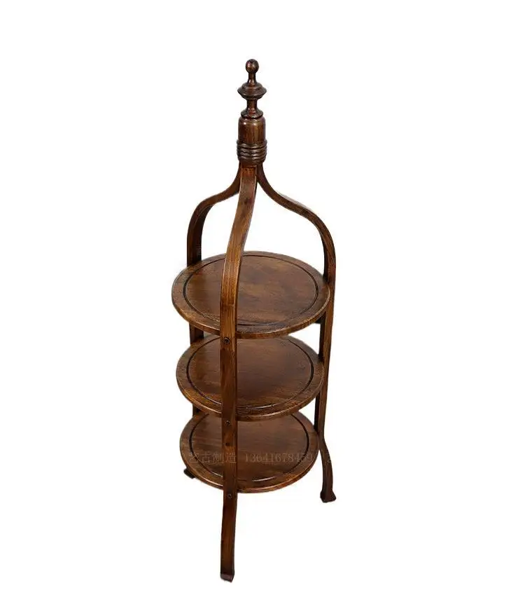 

Retro solid wood round shelf Western classical salon party snack small round table
