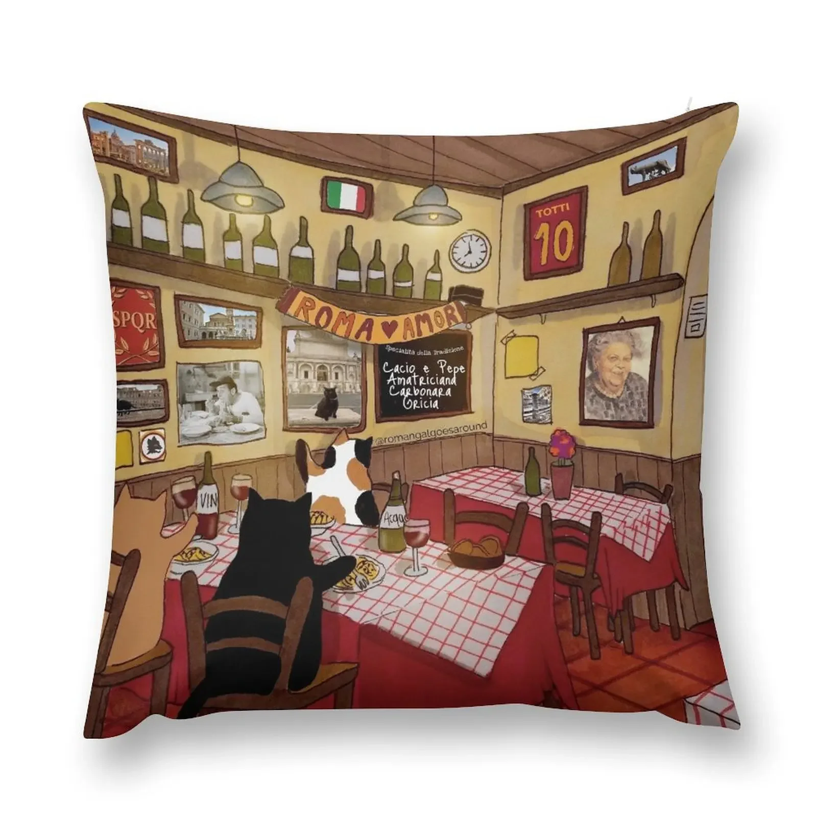 Journal of a Cat in Rome - Trattoria Romana Throw Pillow Luxury Pillow Cover covers for pillows pillow