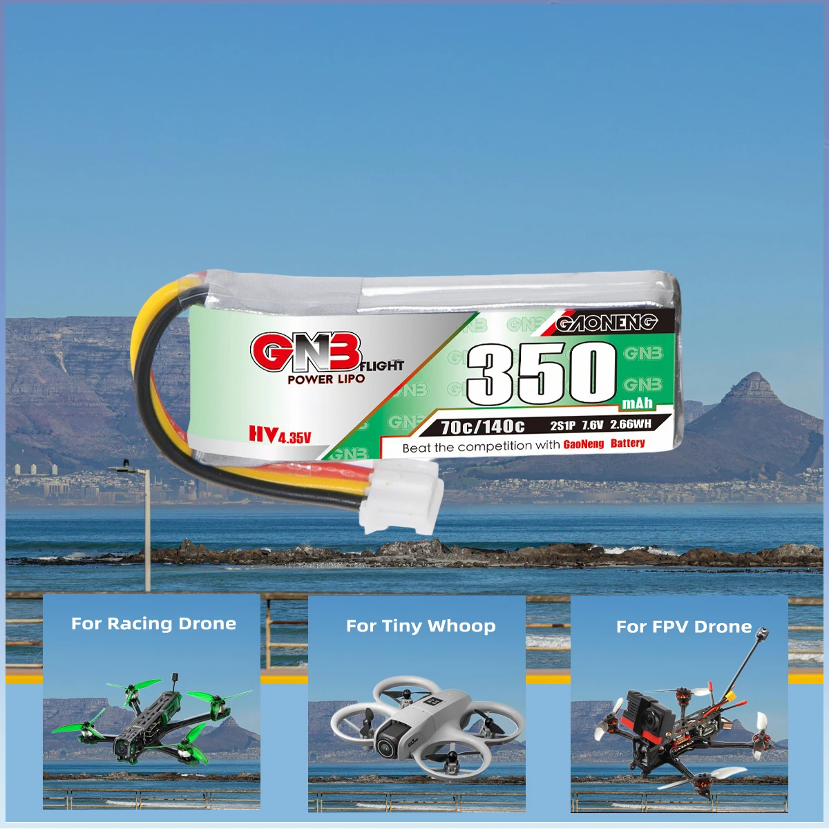 YUCT GNB 2S LiPo Batteria 350mAh LiHV 7.6V PH2.0 70C/Max140C Batteria Al Litio Per FPV Drone Quadcopter Scala 1/28 Mini RC Auto