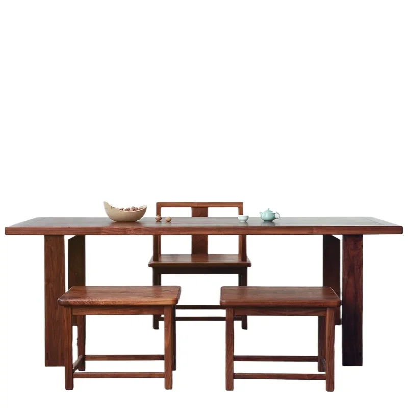 

Black walnut solid wood table, desk tea room , log literary new Chinese tea table