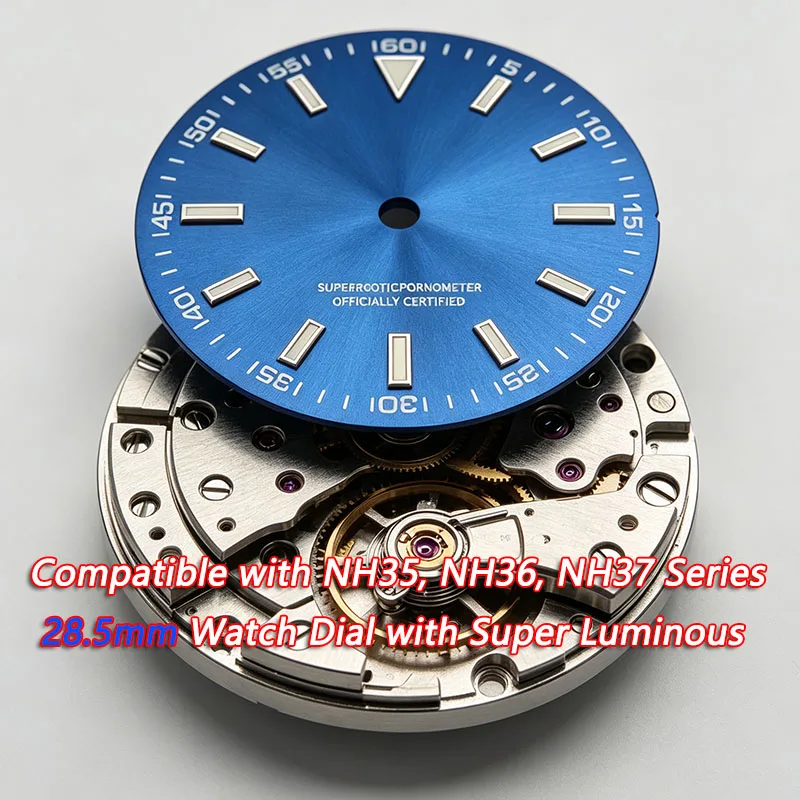 MechJazz 28.5mm Watch Dial, Super Luminous Dial, Fits NH35/NH36/NH37/NH38/NH39 Movements, Watch Modification Parts