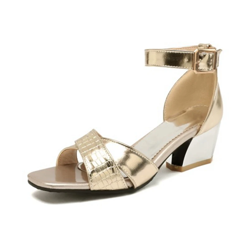 Gladiator Women Sandals Open Toe Thick High Heel Ankle Buckle Strap Party Dress Gold Silver Sandals Plus Size 44 45 C2112