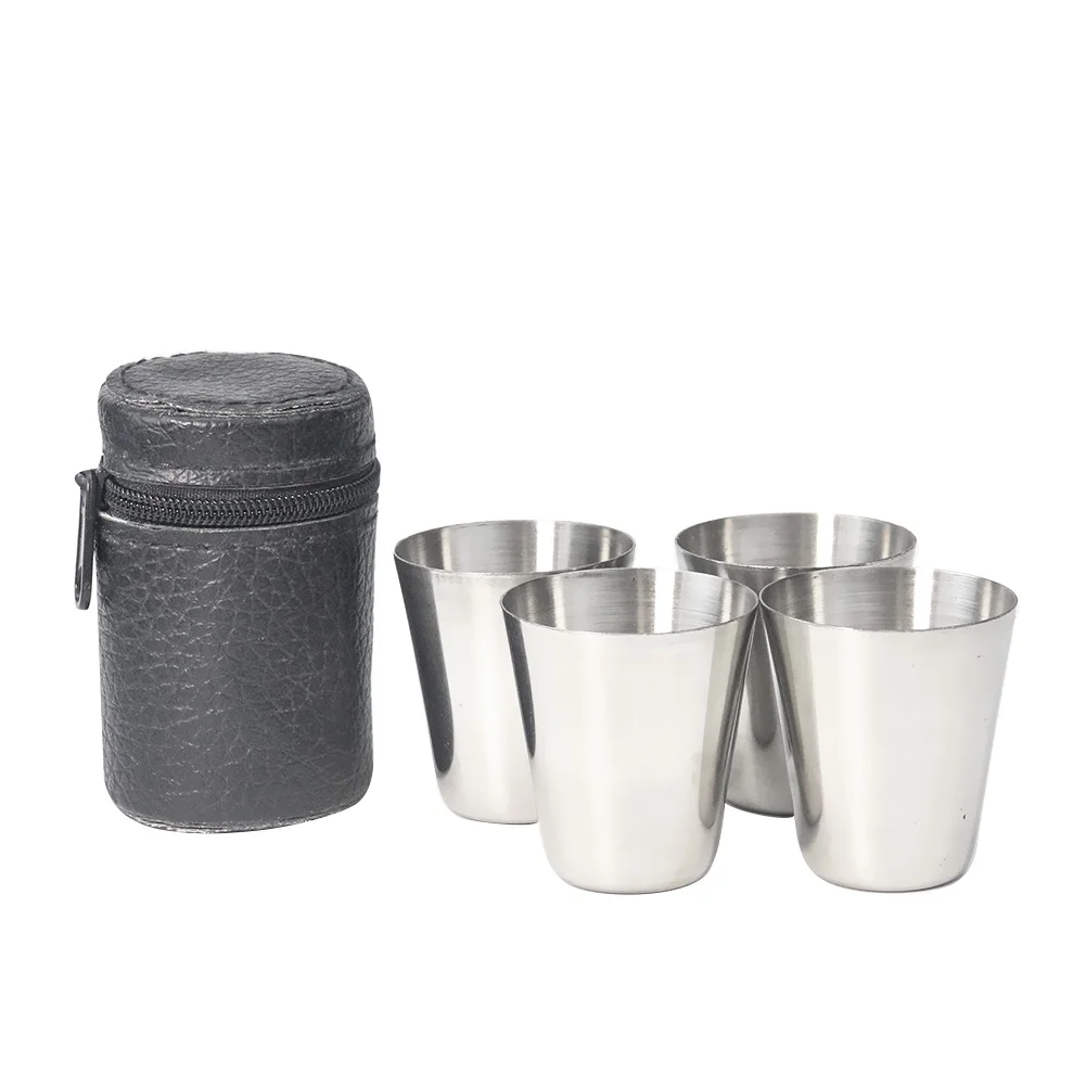 4PC Set Stainless Steel Cup Water Glasses Wine Glasses Outdoor Picnic Portable Drinking Utensil Home Kitchen Tool Wild Life Camp