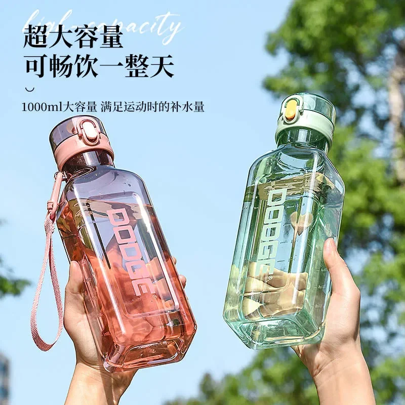 Transparent Milk Bottle 1L Cute Portable Flat Plastic Drink Container Color Markers Air Up Gym Cups Little Items For Women