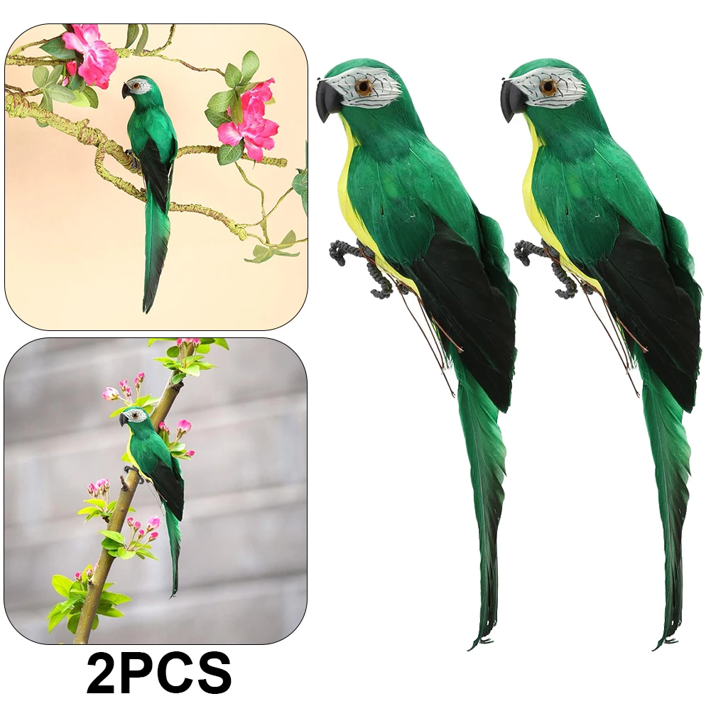 2Pcs Foam Feather Artificial Imitation Bird Model Home Ornament (Green)