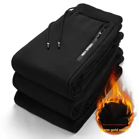 Pantaloni a gamba dritta casual da uomo autunno inverno vestibilità ampia Pantaloni sportivi con piedi raggruppati ispessiti foderati in pile Stile maschile alla moda