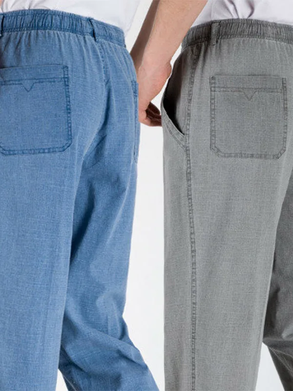 

Летние мужские повседневные брюки из тонкого хлопка и конопли, прямые брюки со средней талией, молодежная энергетическая одежда, всесезонная одежда, брюки с маленькой ножкой