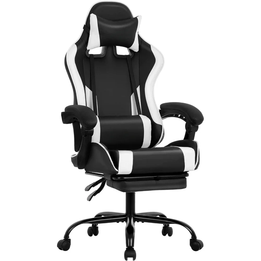 Silla de oficina con reposapiés, soporte de cintura, reposacabezas, reposabrazos y silla de juego ajustable (blanco), envío gratis GM